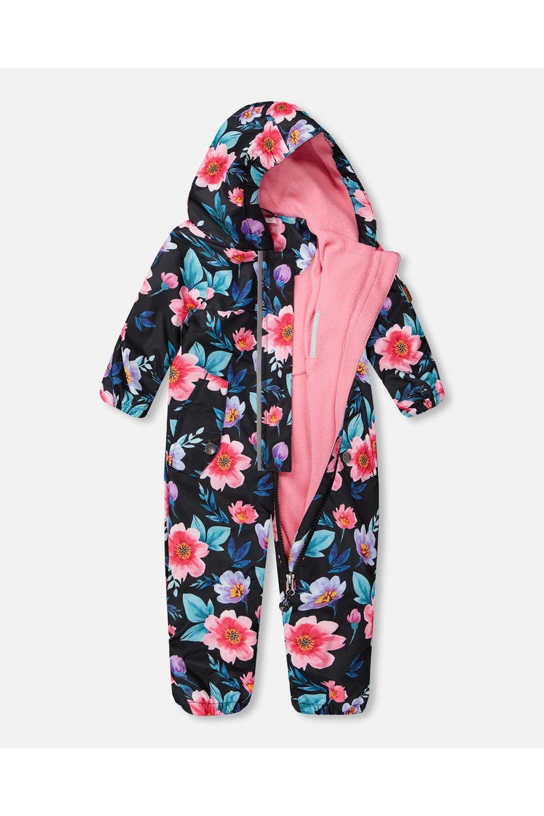 Baby Mid-Season One-Piece Printed Flowers Outerwear with Hat, Alternate, color, Black Floral Print