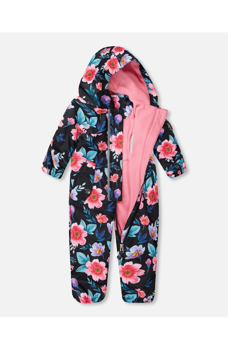 Deux par Deux Baby Mid-Season One-Piece Printed Flowers Outerwear with Hat, Alternate, color, Black Floral Print