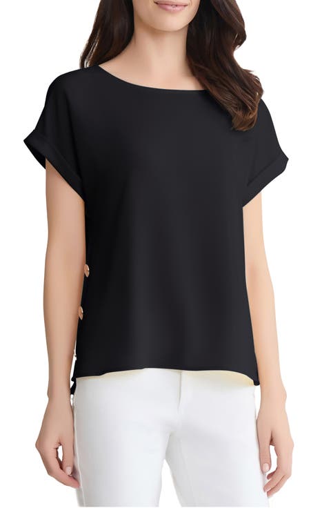 Button Side Short Sleeve Top (Regular & Petite)
