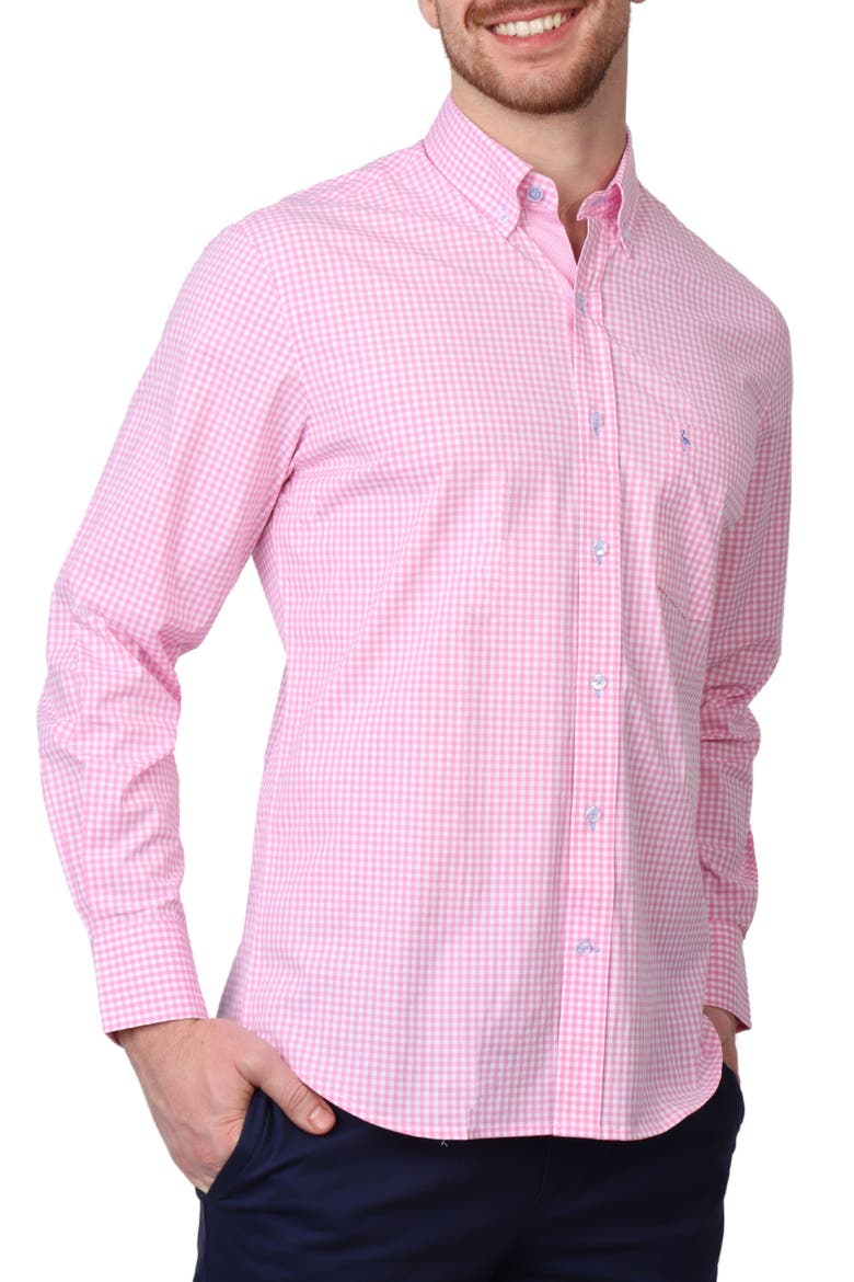 Gingham Stretch Cotton Button-Up Shirt, Alternate, color, LIGHT PINK