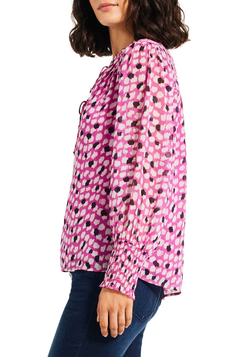 Vivid Dot Tie Neck Top, Alternate, color, PINK MULTI