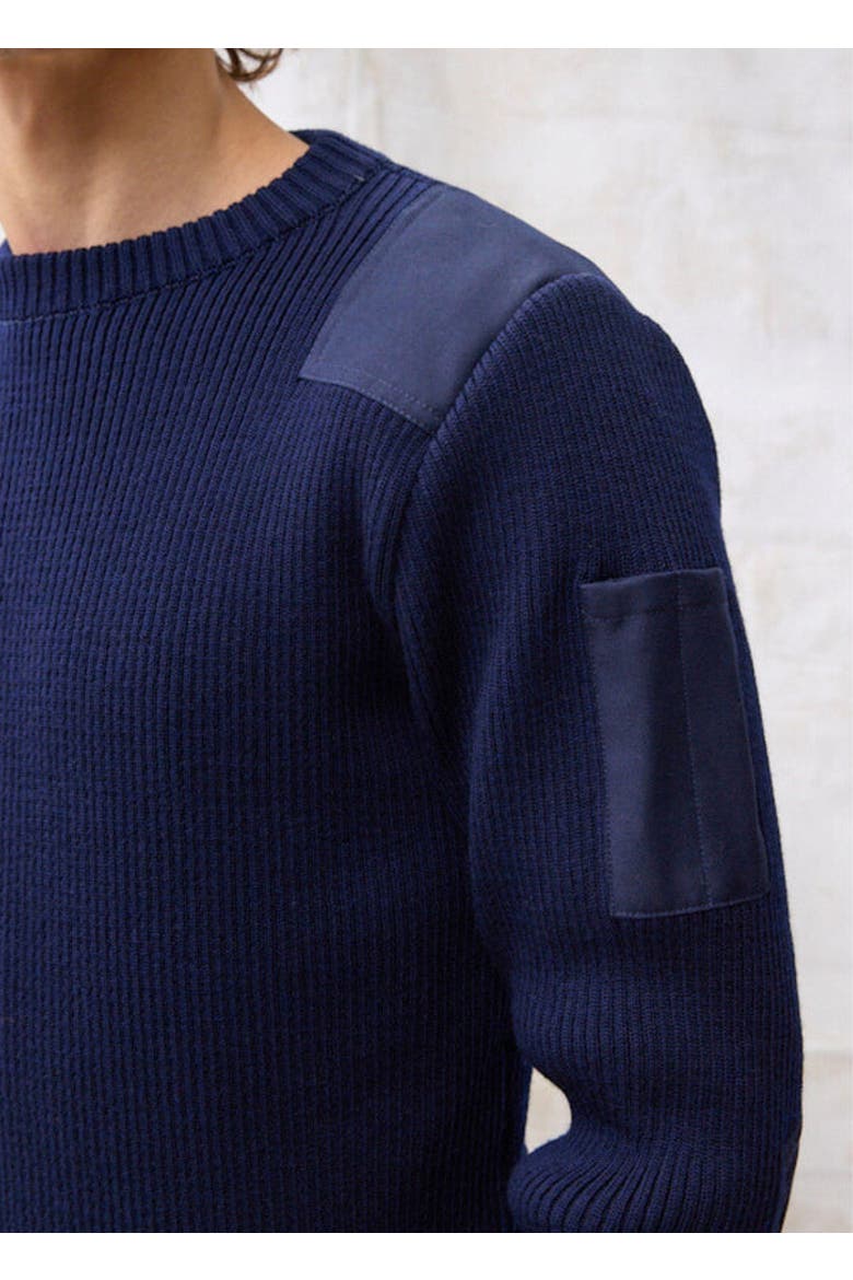 CONDOR II - Breton Sweater with Canvas Shoulder and Elbow Patches, Alternate, color, Navy