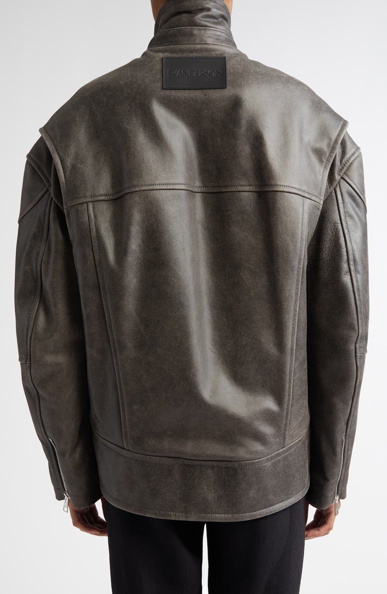 JW Anderson Asymmetric Hem Leather Jacket, Alternate, color, 
