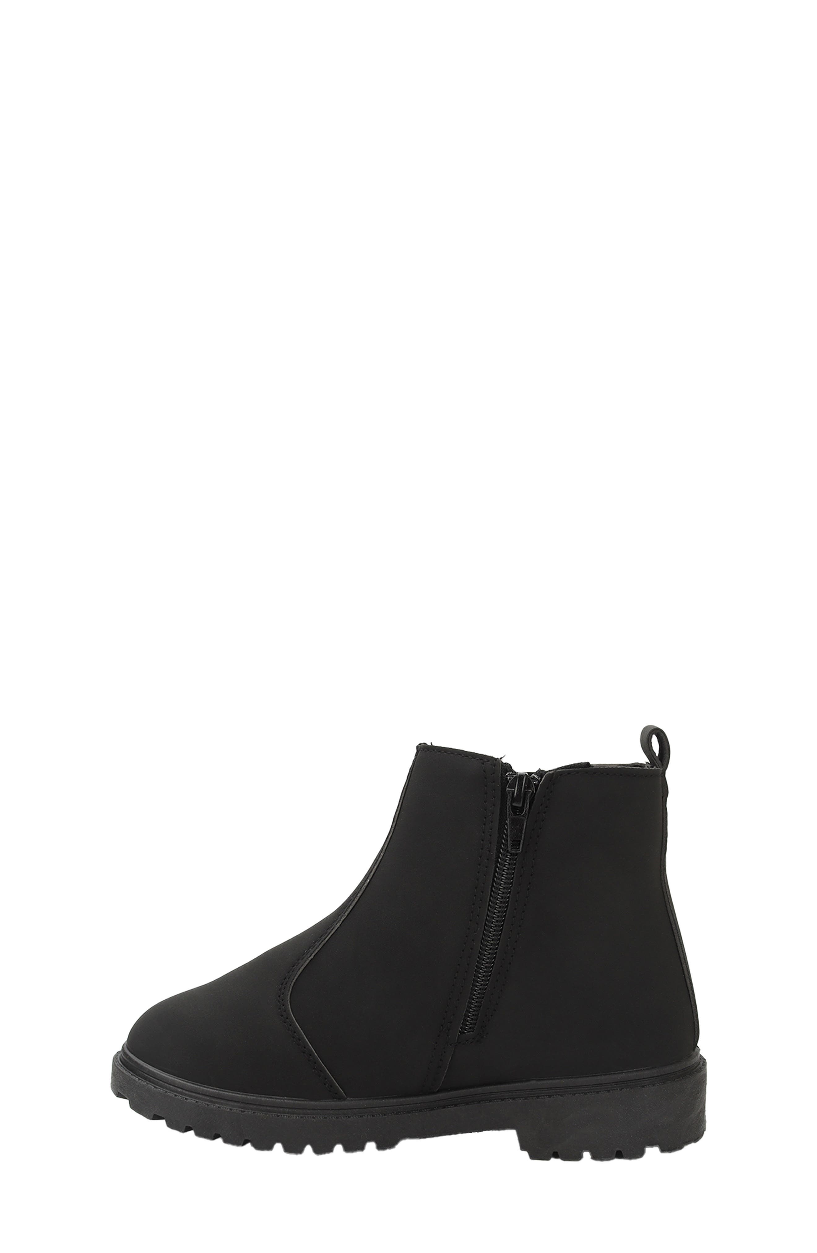 Kids' Elastic Side Zip Faux Leather Bootie, Alternate, color, BLACK