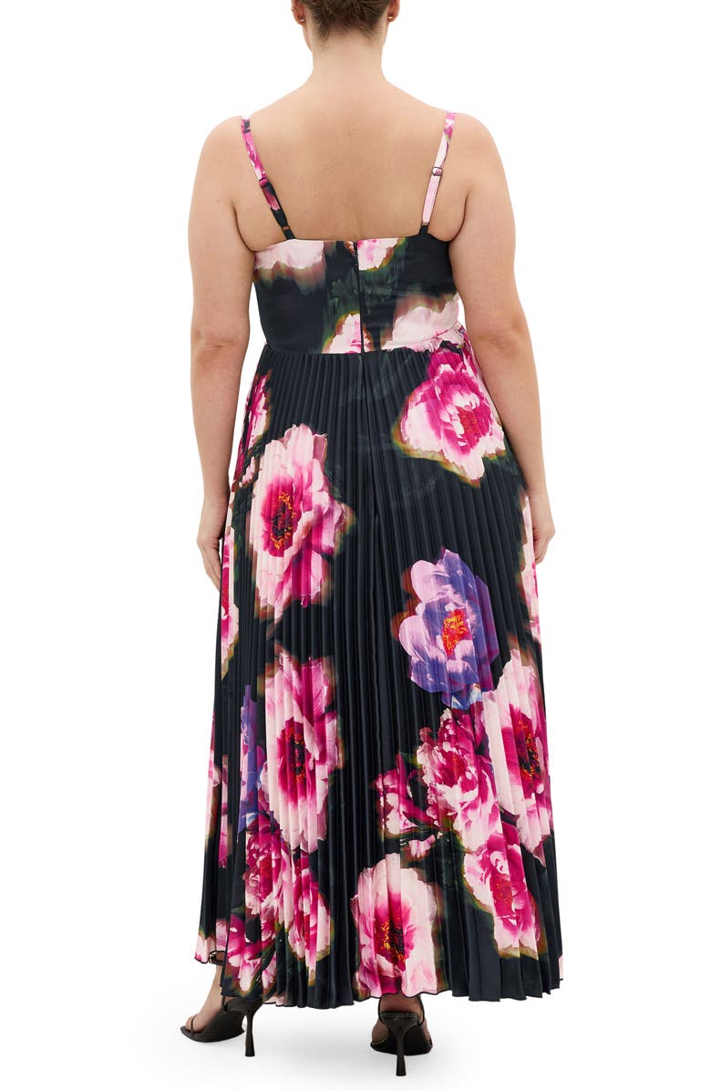 City Chic Ariana Floral Print Pleat Maxi Dress, Alternate, color, Pink Garden Gala