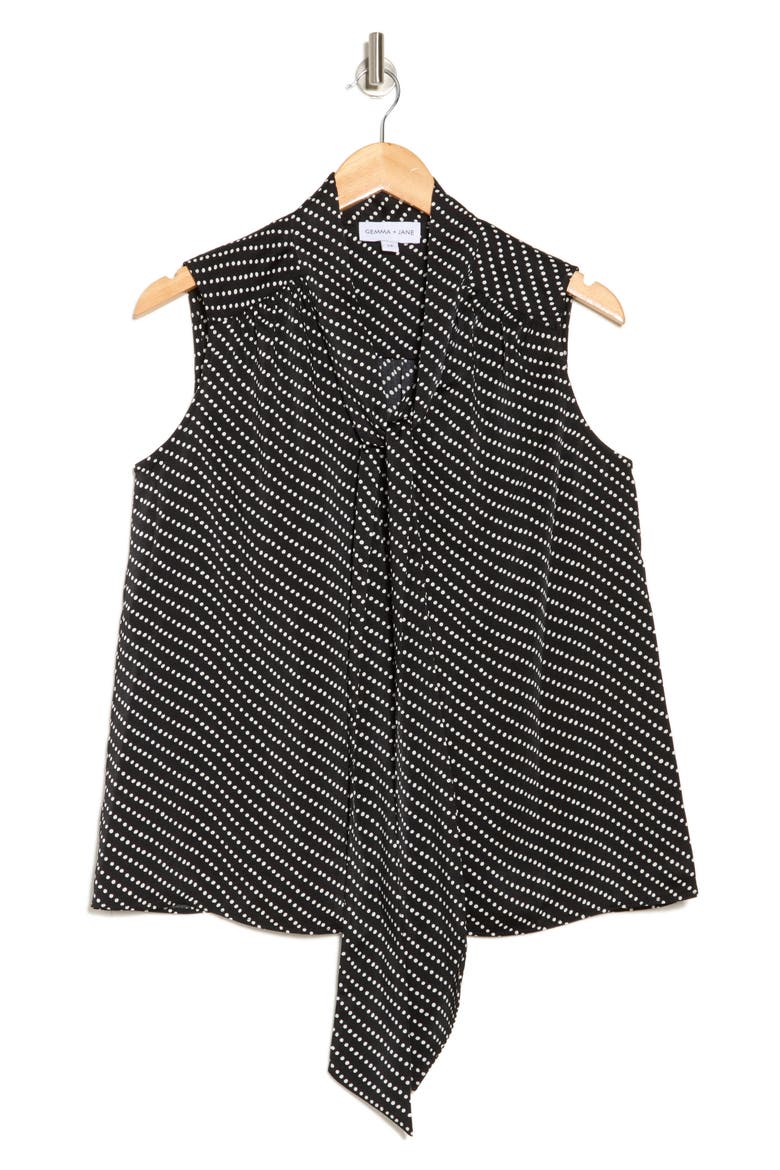 Tie Front Sleeveless Top, Alternate, color, BLACK/ IVORY