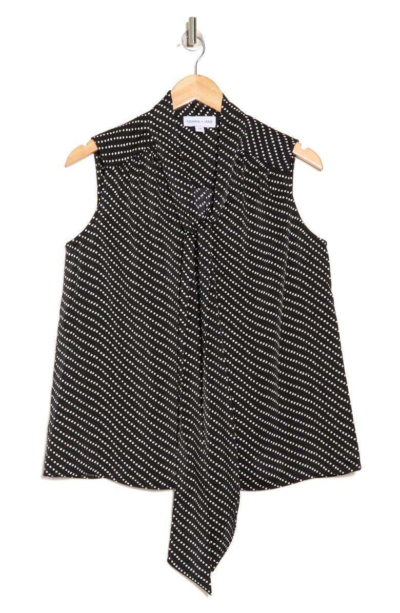 Gemma + Jane Tie Front Sleeveless Top, Alternate, color, Black/ Ivory