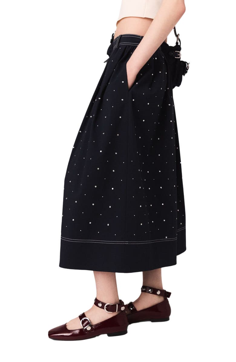 maje Studded flared cotton skirt, Alternate, color, Navy
