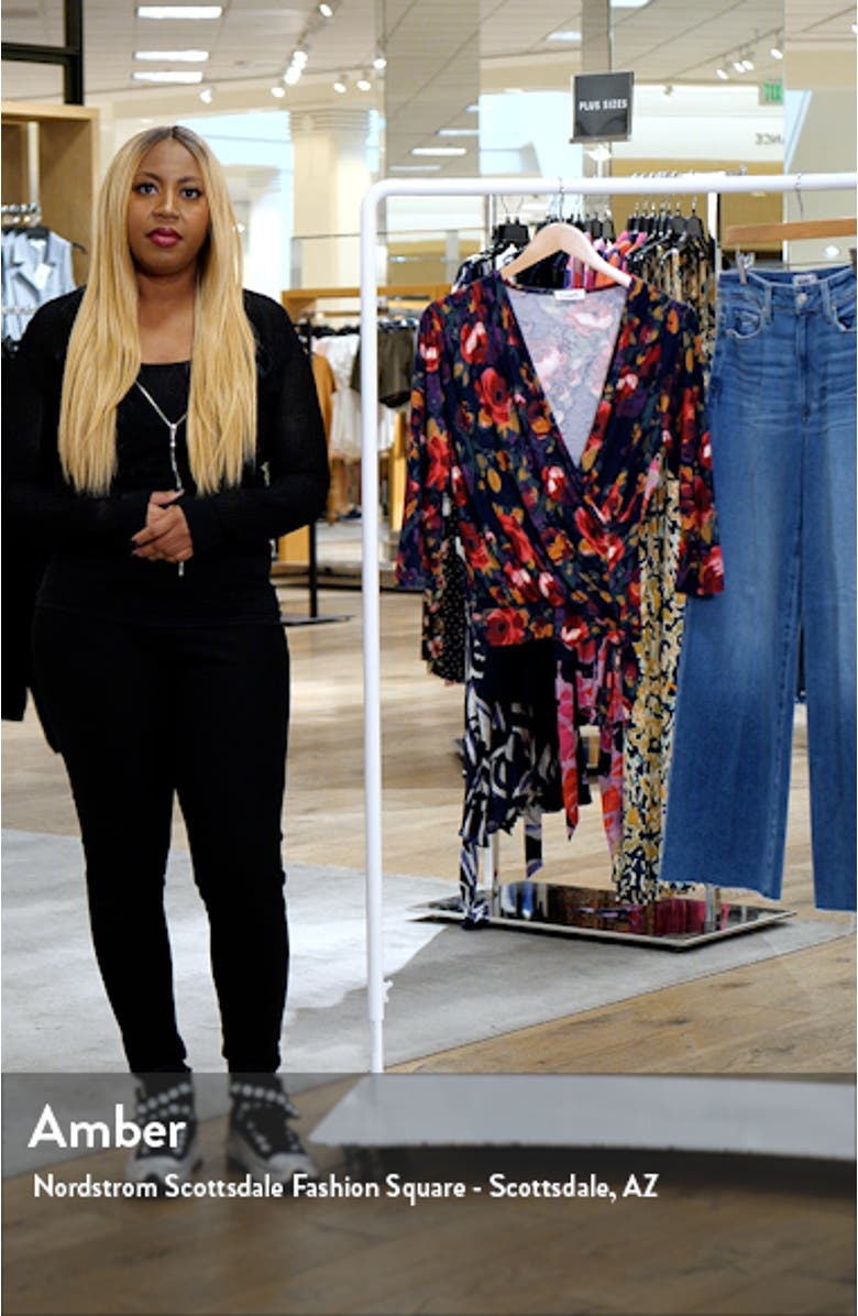 Floral Print Faux Tie Wrap Top, sales video thumbnail