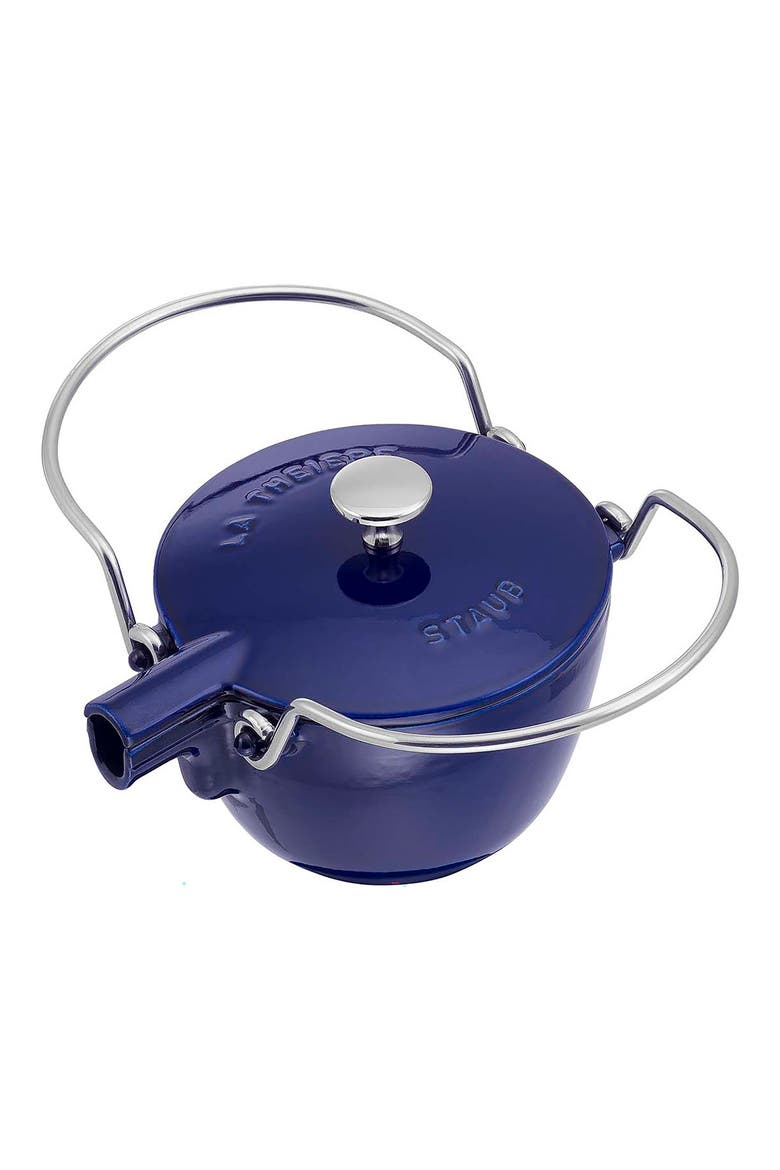 1-Quart Enameled Cast Iron Tea Kettle, Alternate, color, DARK BLUE