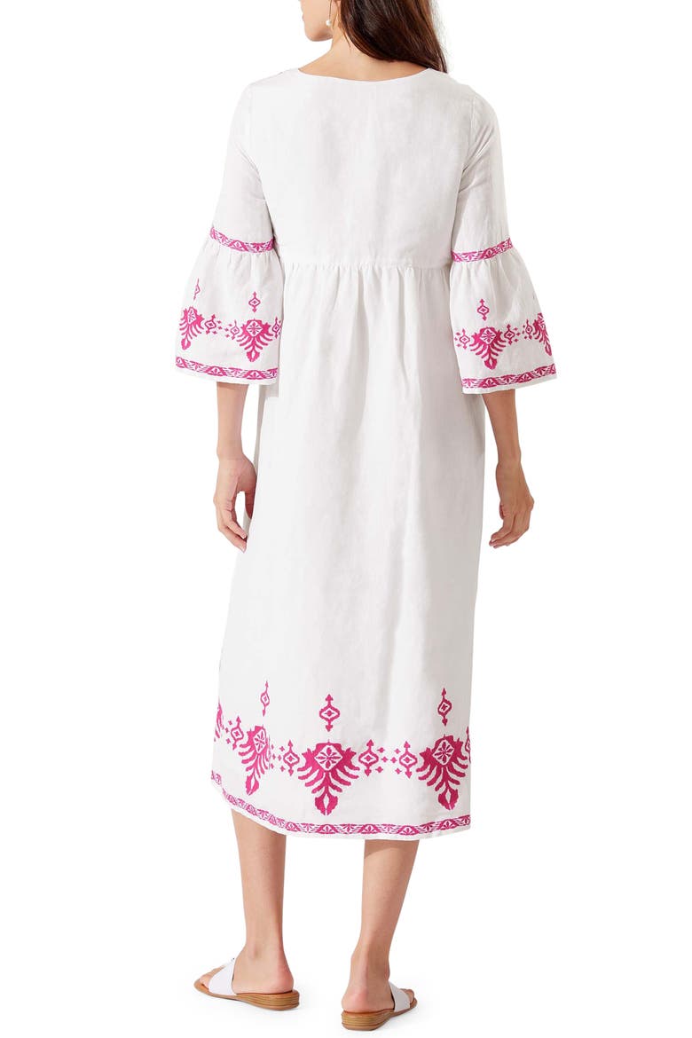 St. Lucia Embroidered Bell Sleeve Midi Cover-Up Dress, Alternate, color, WHITE