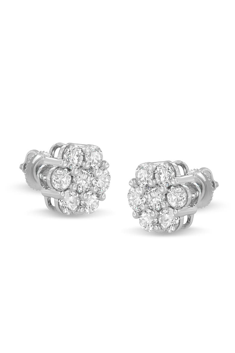 14K White Gold 3 cttw Diamond Floral Cluster Stud Earring, Alternate, color, White