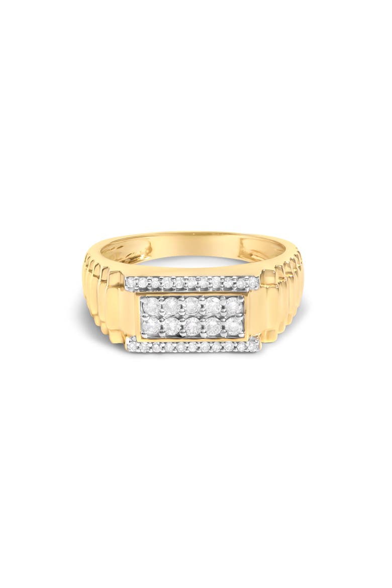 Men's 14K Yellow Gold Plated Sterling Silver Natural 1/2 Cttw Diamond Rectangular Halo Band Ring, Main, color, Yellow Gold over Silver