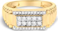 Haus of Brilliance Men's 14K Yellow Gold Plated Sterling Silver Natural 1/2 Cttw Diamond Rectangular Halo Band Ring
