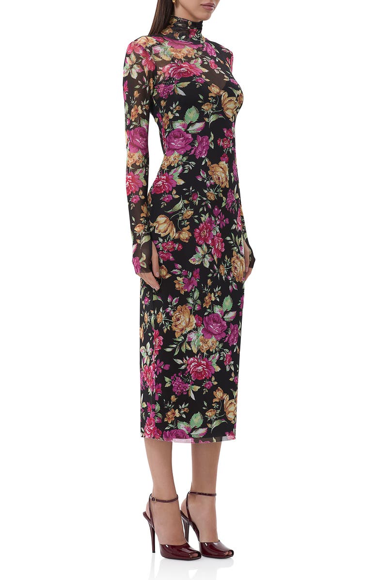 AFRM Shailene Turtleneck Long Sleeve Mesh Midi Dress, Alternate, color, Dusted Floral