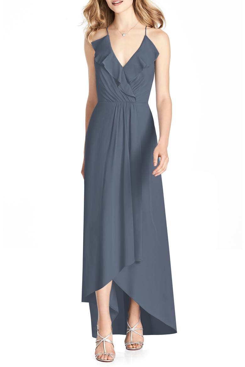 Ruffle High/Low Chiffon Gown, Main, color, SILVERSTONE