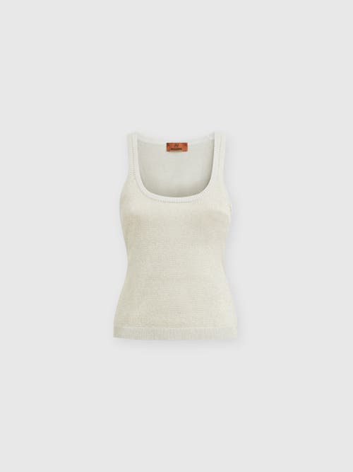 Missoni Metallic Knitted Tank Top In White & Gold