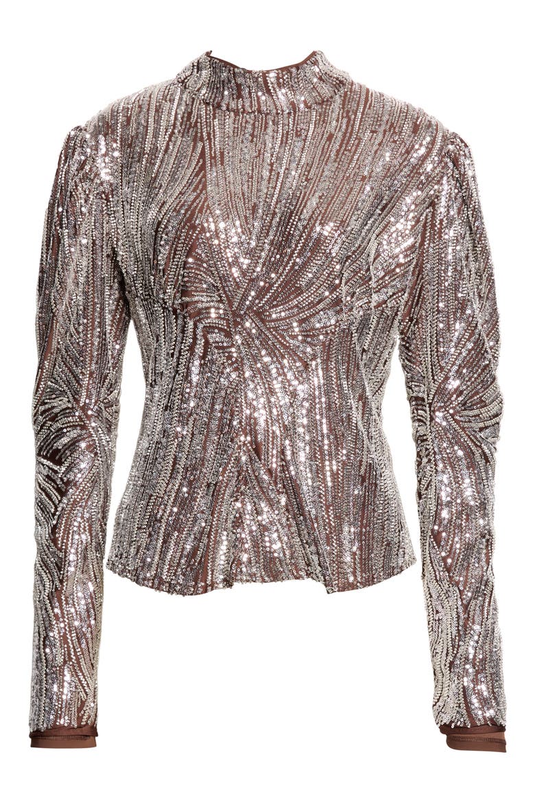 Sequin & Bead Embellished Top, Main, color, SILVER / BROWN