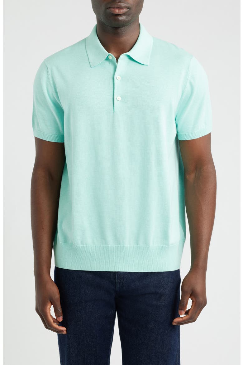 Supima® Cotton Polo Sweater, Main, color, AQUA HEATHER