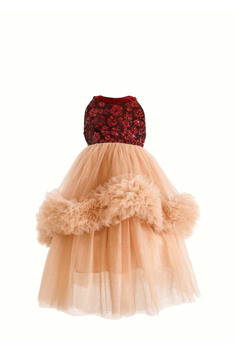 Tulle Pom-Pom Dress, Main, color, Red