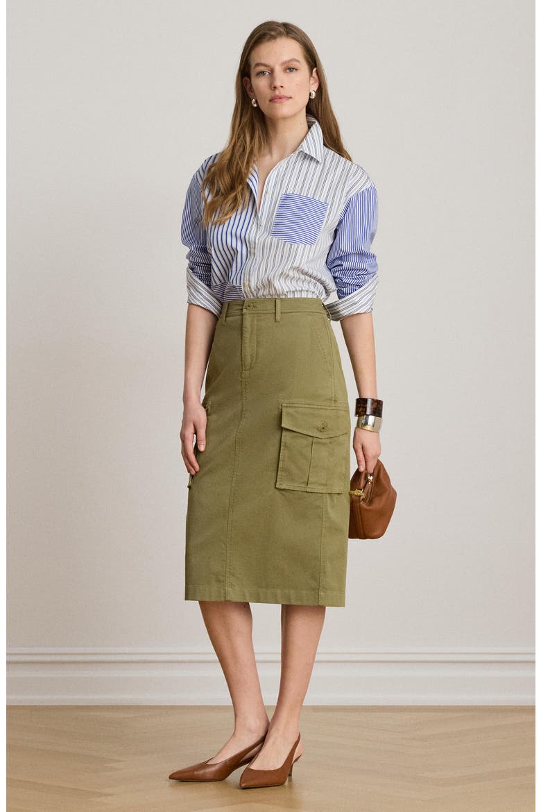Stretch Chino Cargo Pencil Skirt, Alternate, color, LIGHT AGAVE GREEN