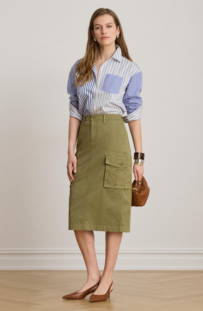 Lauren Ralph Lauren Stretch Chino Cargo Pencil Skirt, Alternate, color, Light Agave Green