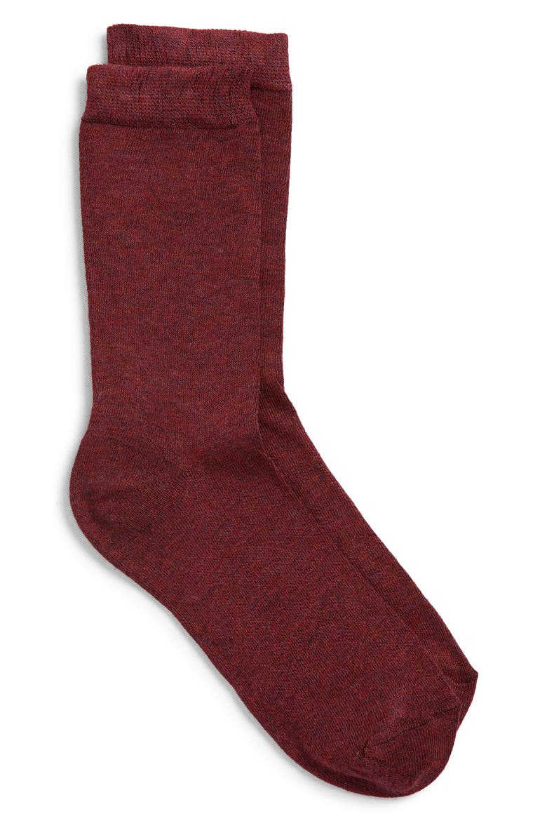 Lightweight Crew Socks, Alternate, color, BURGUNDY HEATHER
