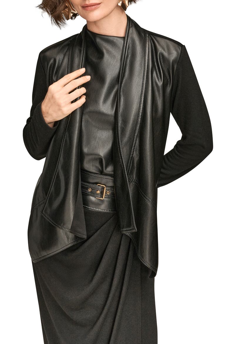 Flyaway Faux Leather & Knit Jacket, Main, color, BLACK