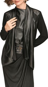 Donna Karan New York Flyaway Faux Leather & Knit Jacket