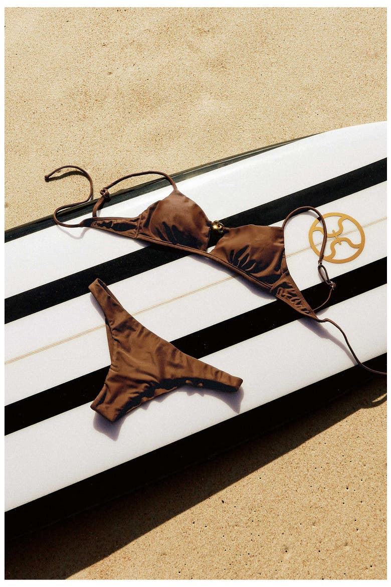 Angie Cutout Bikini Top, Alternate, color, BROWN