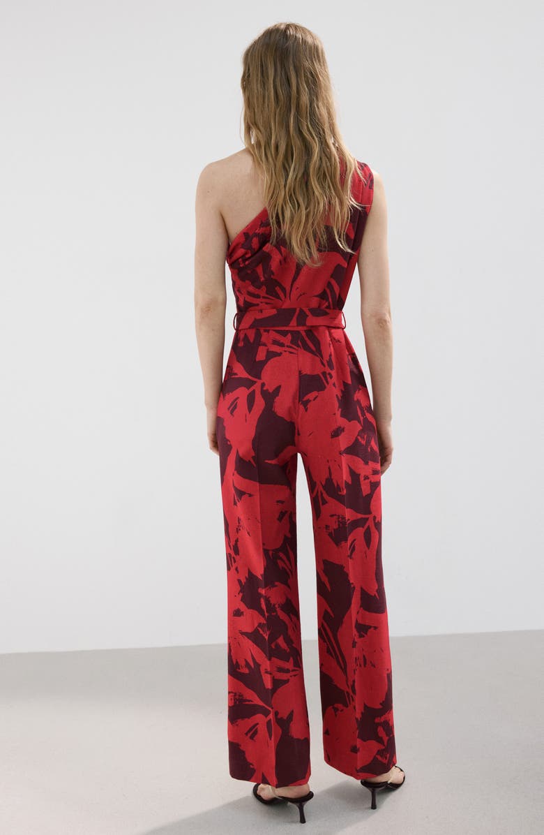 MANGO Print One-Shoulder Jumpsuit, Alternate, color, Red