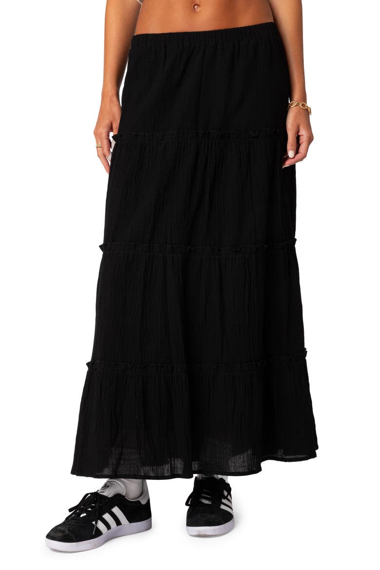 Tiered Cotton Maxi Skirt, Main, color, BLACK