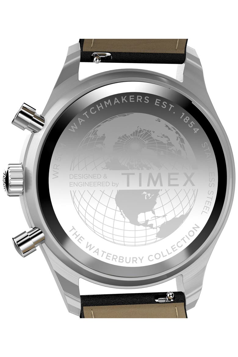 Waterbury Metropolitan Chronograph Leather Strap Watch, 41mm, Alternate, color, BLACK