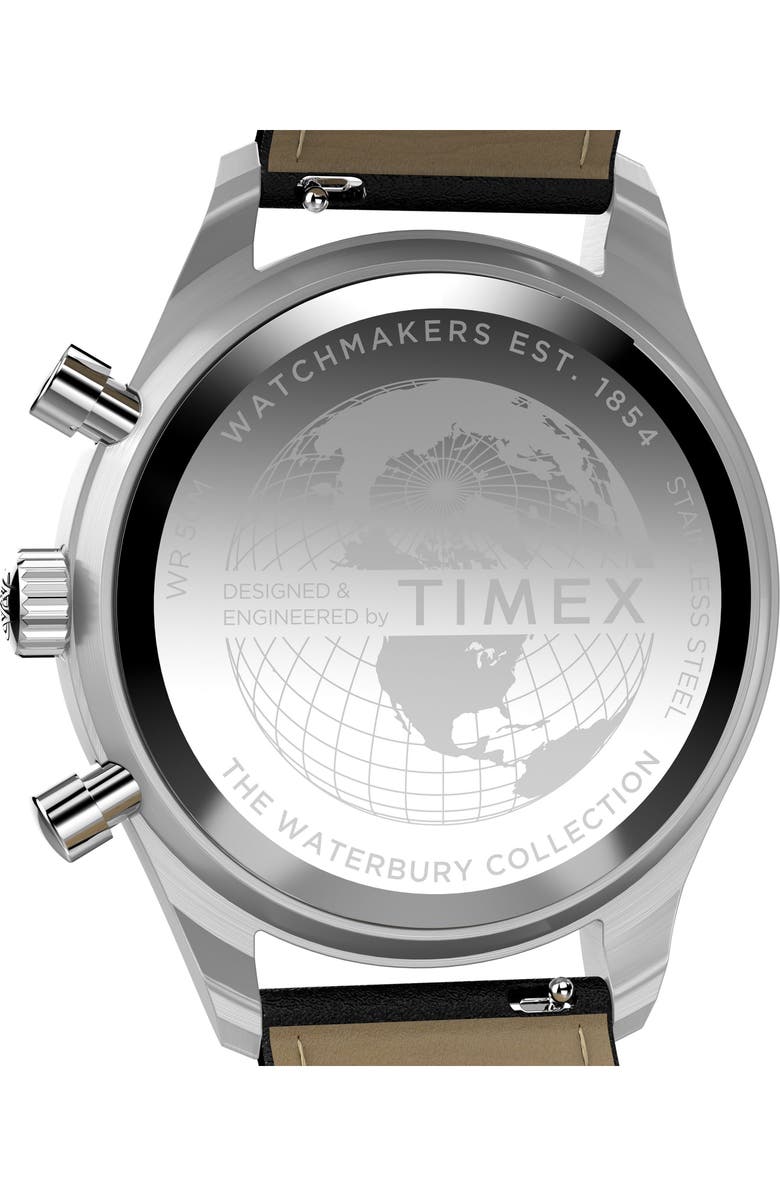 Timex<sup>®</sup> Waterbury Metropolitan Chronograph Leather Strap Watch, 41mm, Alternate, color, Black
