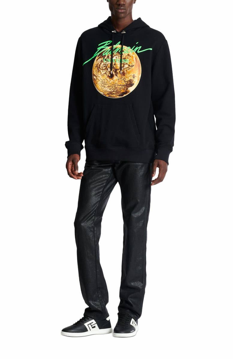 Balmain Printed Balmain Universe Logo And Planet Hoodie, Alternate, color, Black