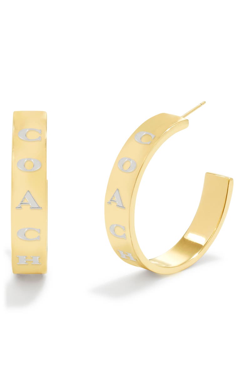 COACH Debossed Logo Hoop Earrings, Main, color, 