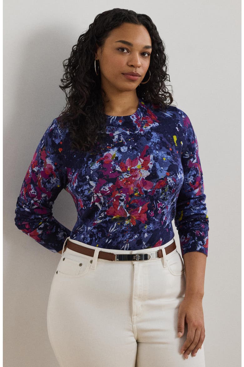Abstract Print Cotton Blend Sweater, Alternate, color, BLUE MULTI
