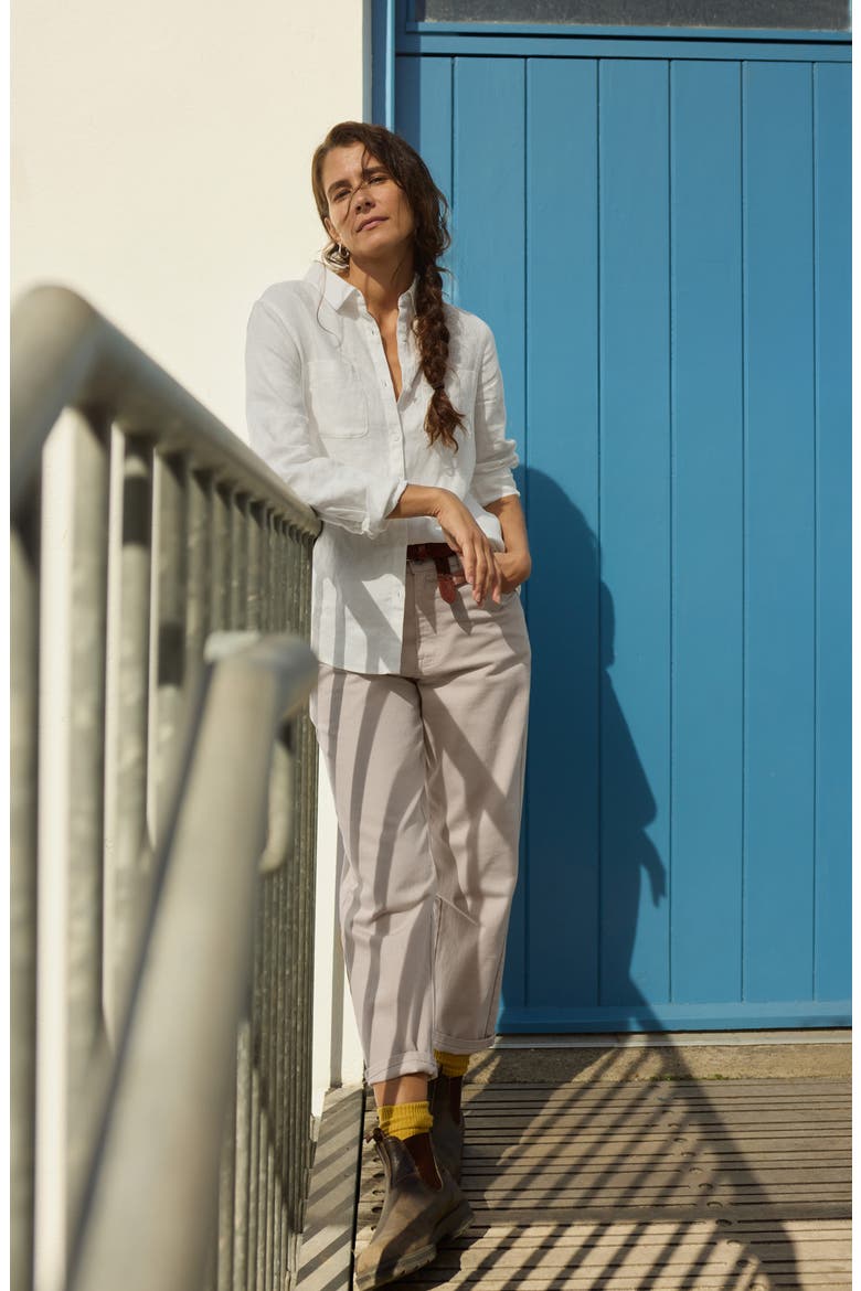 Hazel Branch Linen Button-Up Shirt, Alternate, color, CHALK