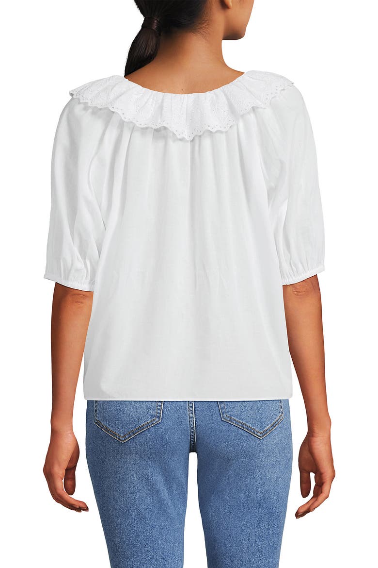Voile Puff Elbow Sleeve Embroidered Blouse, Alternate, color, White