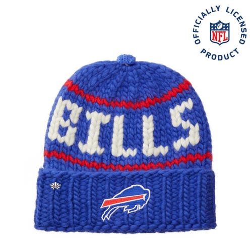 Lele Sadoughi Royal Blue Bills Nfl Beanie With Snap Cover In Burgundy