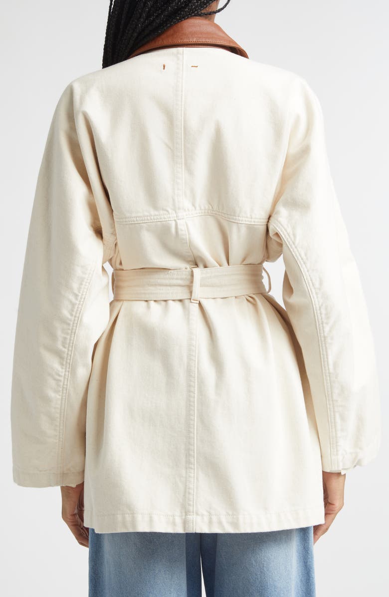 OSSOU Sweep Belted Denim Jacket with Denim Collar, Alternate, color, Buff Wash