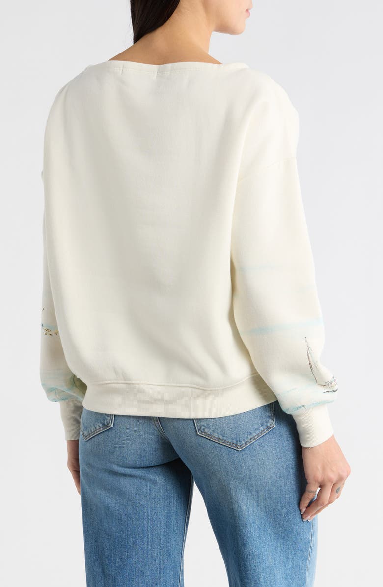 Vinyl Icons Sip & Sail Off The Shoulder Sweatshirt, Alternate, color, Marshmallow