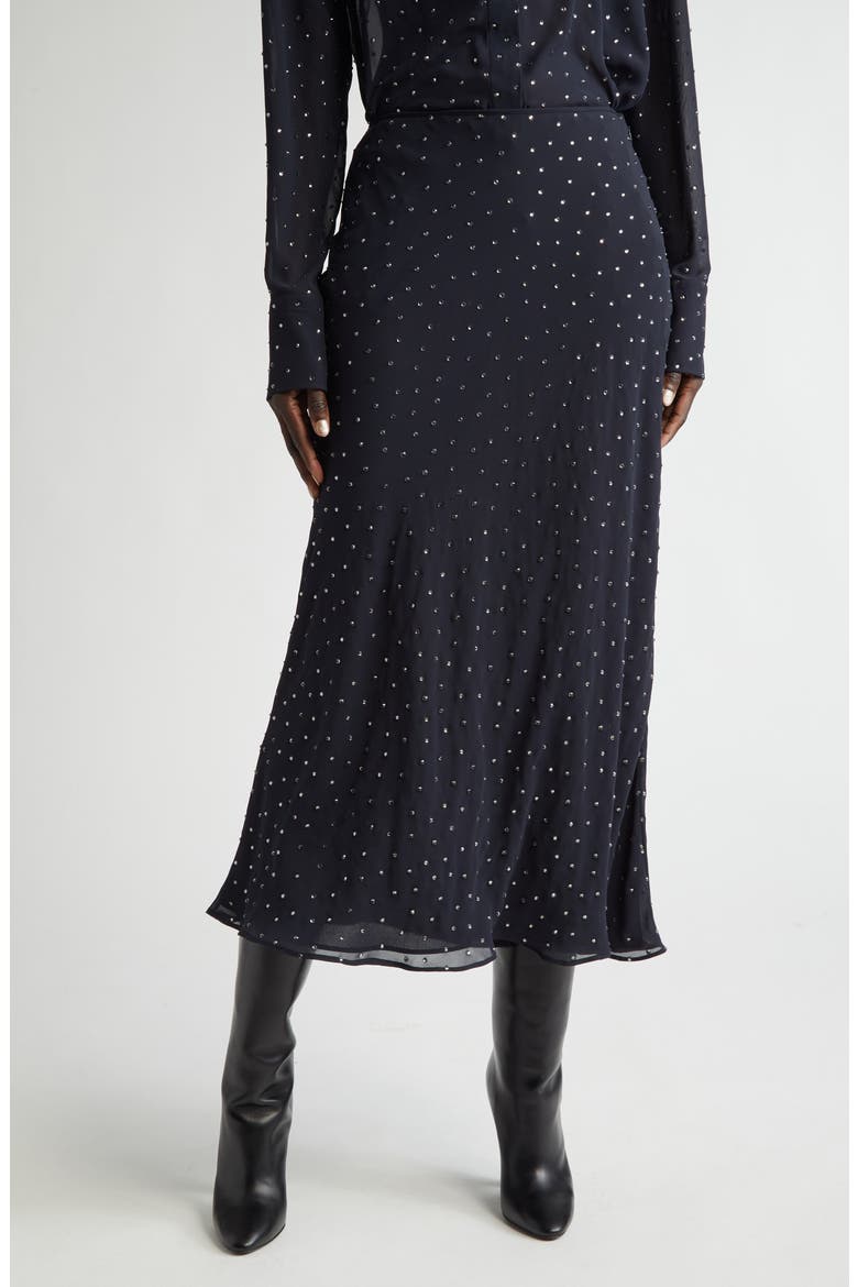 Kinski Crystal Embellished Georgette Skirt, Main, color, 000400 NAVY
