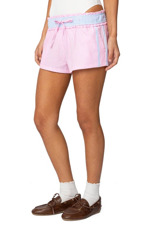 Shop Edikted Baylee Stripe Seersucker Shorts In Light-pink