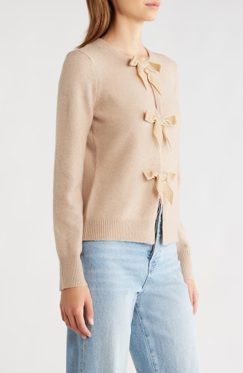 WAYF Kayla Velvet Bow Front Cardigan, Alternate, color, Beige