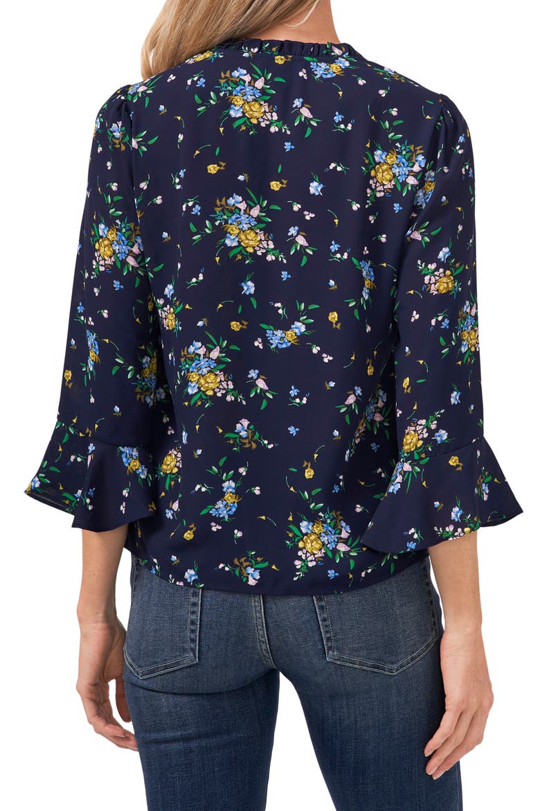 Floral Bouquet Ruffle Cuff Blouse, Alternate, color, CLASSIC NAVY