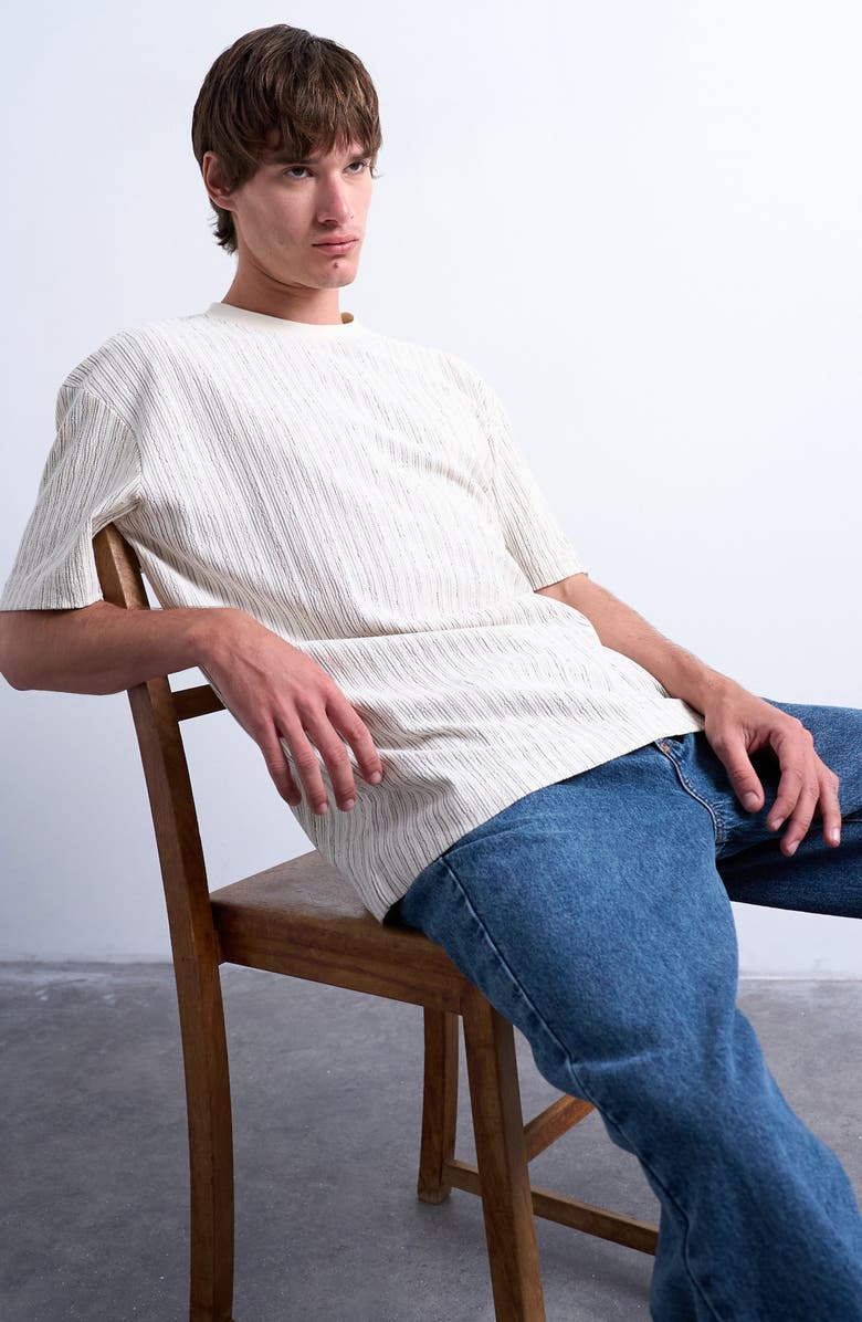 Topman Stripe Oversize Cotton Blend T-Shirt, Alternate, color, Ecru