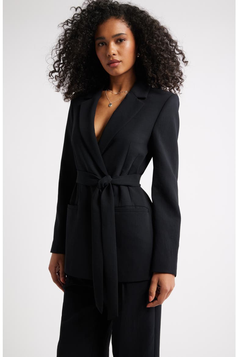 The Curator Tie Waist Blazer, Alternate, color, BLACK