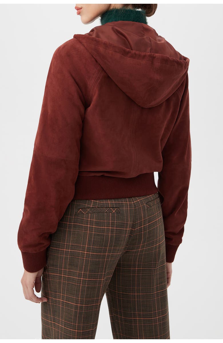 Trina Turk Dalma Suede Hooded Jacket, Alternate, color, Mahogany