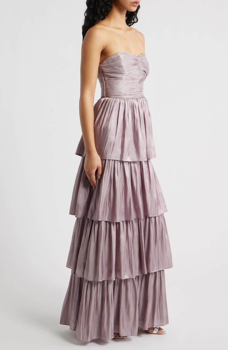 Lulus Bella Tiered Strapless Gown, Alternate, color, Dusty Lavender
